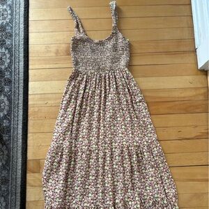 Maaji Floral Smocked Top in Pastel Pink, Yellow & Brown